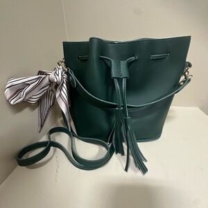 Green Bucket Crossbody purse with twilly